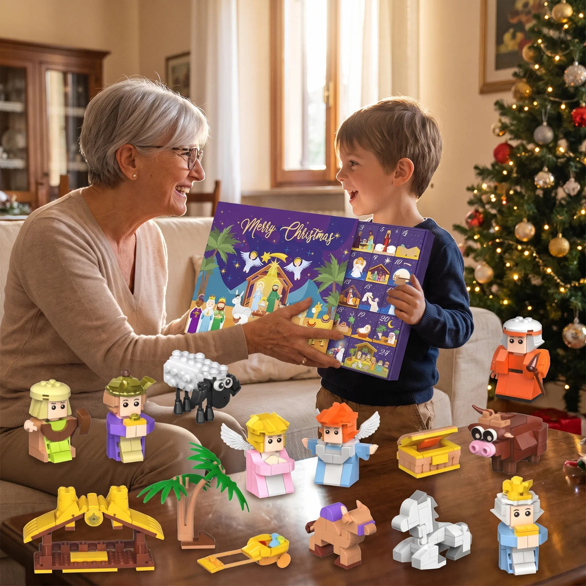 La nonna regala il calendario del presepe al nipote
